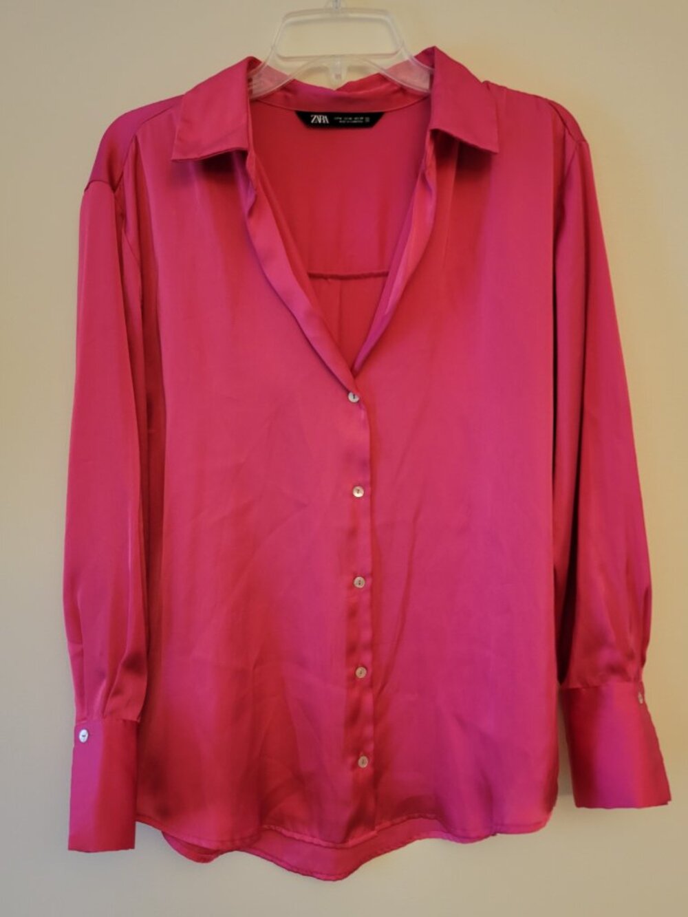 Zara Women's Satin Soft Blouse Shirt Pink Color Summer  Size Medium  Perfect